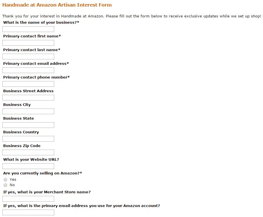 Este es el formulario que Amazon ha enviado a ciertos usuarios para invitarles a formar parte de Amazon Handmade