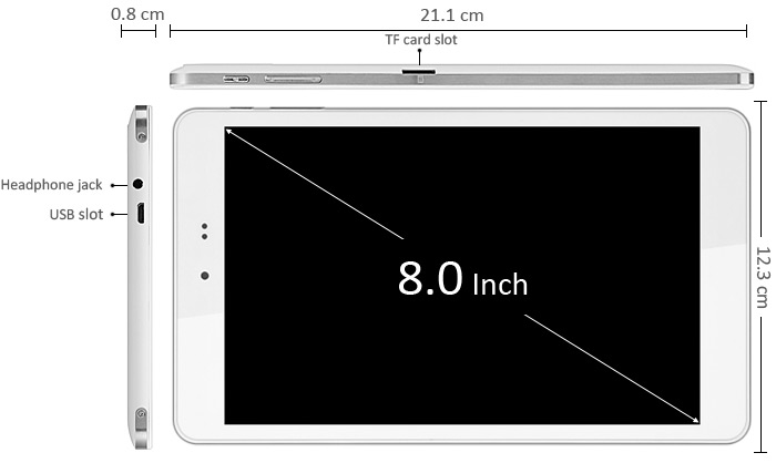 Cuánto mide una tablet de 8 pulgadas?