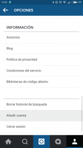 En la pantalla de opciones de la app de Instagram está la opción "Añadir cuenta".