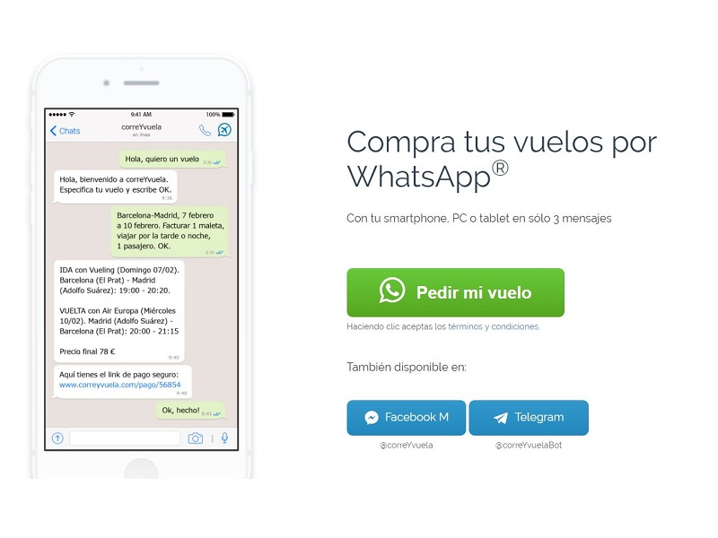 comprar billetes de avión por WhatsApp
