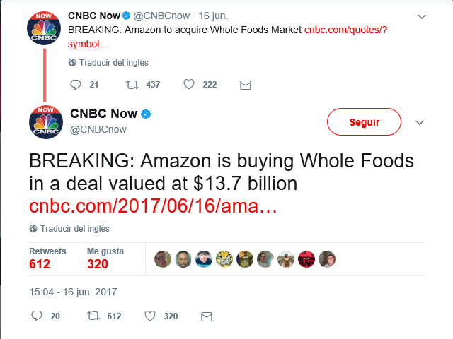 Amazon adquiere Whole foods market por 13.7 mil millones de dólares