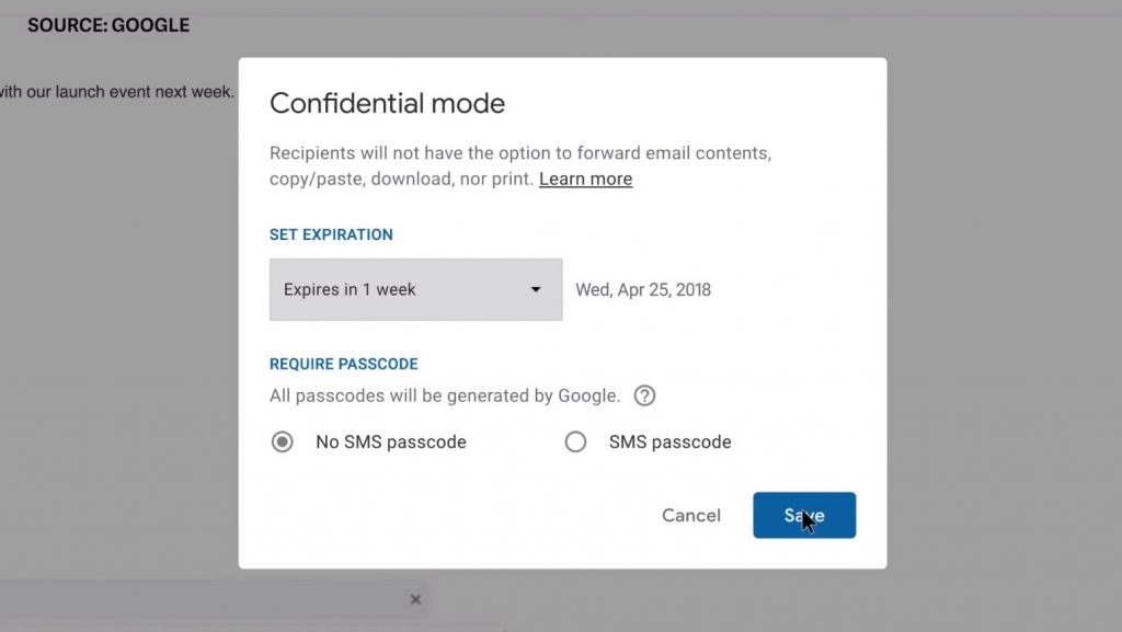 Gmail - modo confidencial