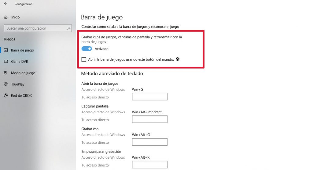 Grabar pantalla en Windows 10 Game DVR