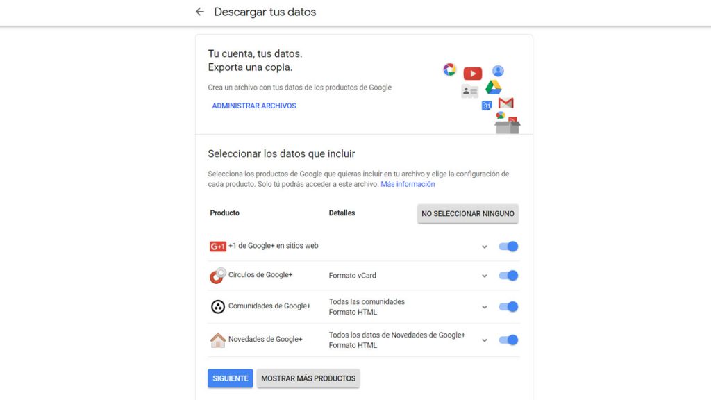 Descarga tus datos de Google+