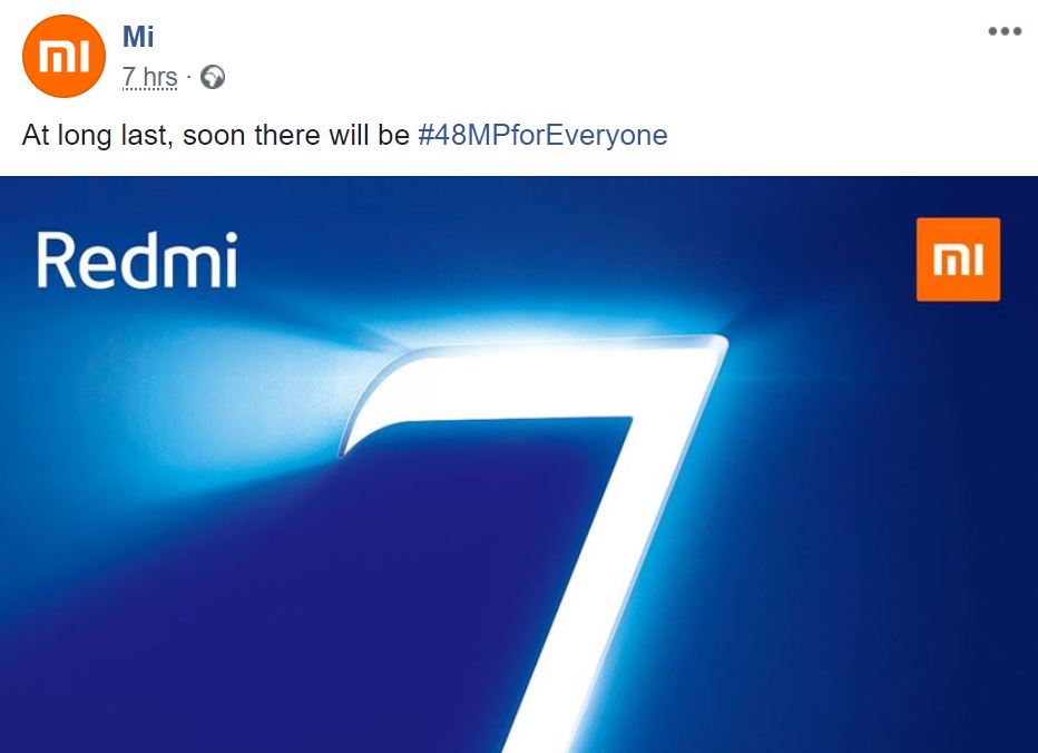 Redmi Note 7 - Publicación de Facebook