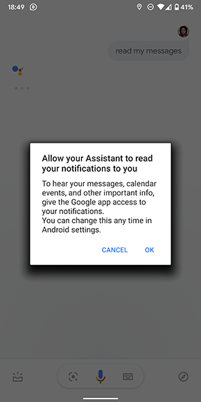 Google Assistant - Permiso para leer mensajes