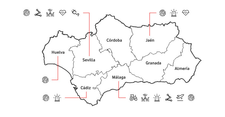 El proyecto piloto 5G de Andalucía se despliega a lo largo de estas provincias