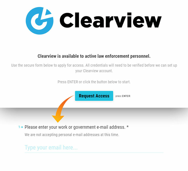 El sitio web de Clearview solo da acceso a usuarios gubernamentales o empresariales