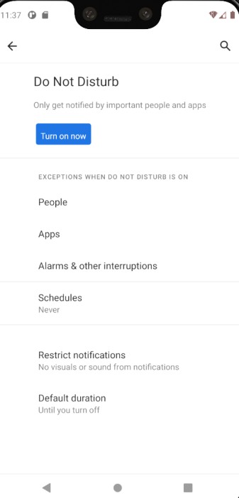 Beta de Android 11 - No molestar