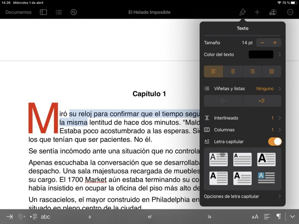 Actualizaciones de iWork para iPadOS e iOS - Letras capitular