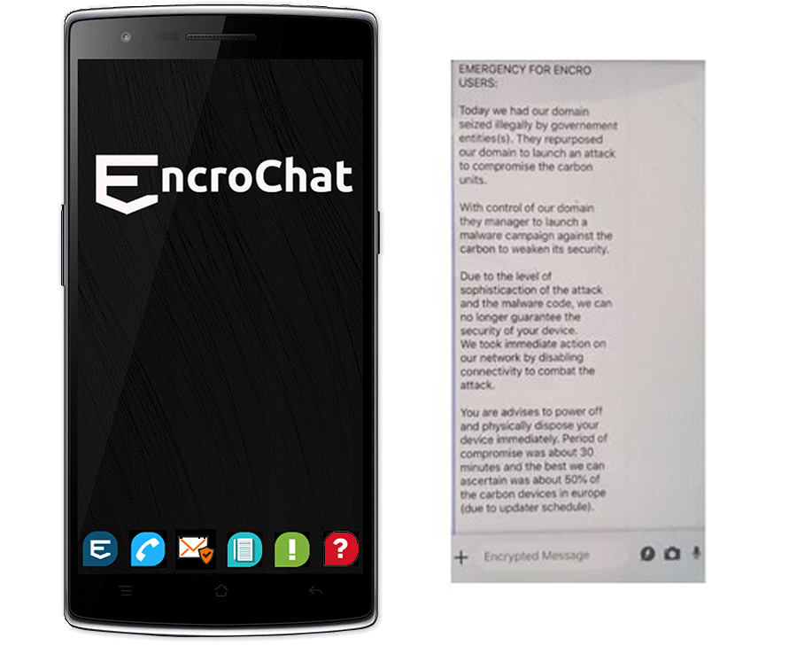 EncroChat advirtiendo a sus usuarios a último momento sobre la infiltración en la App