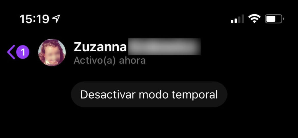 Desactivar el Modo Temporal de Messenger