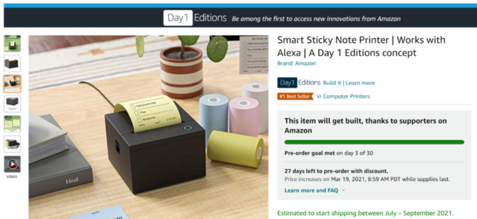 Amazon Smart Sticky Note Printer, mini impresora compatible con Alexa