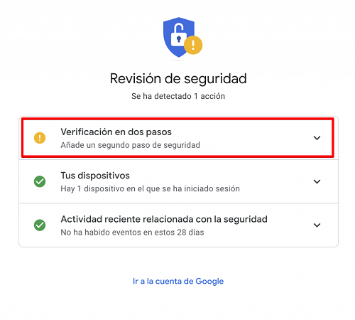 Google Verificación dos pasos