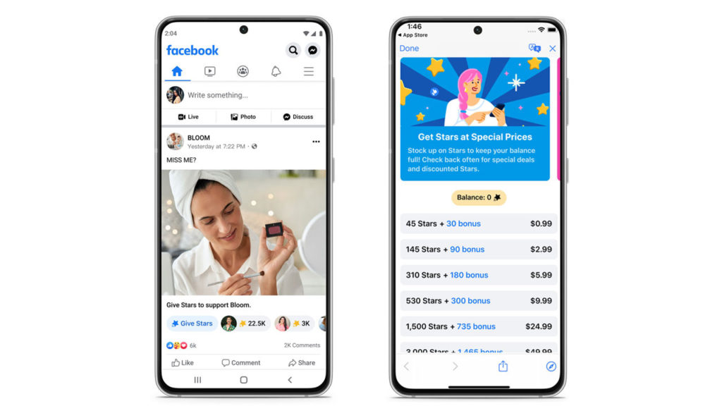 Facebook lanza la Stars Store para comprar Estrellas directamente