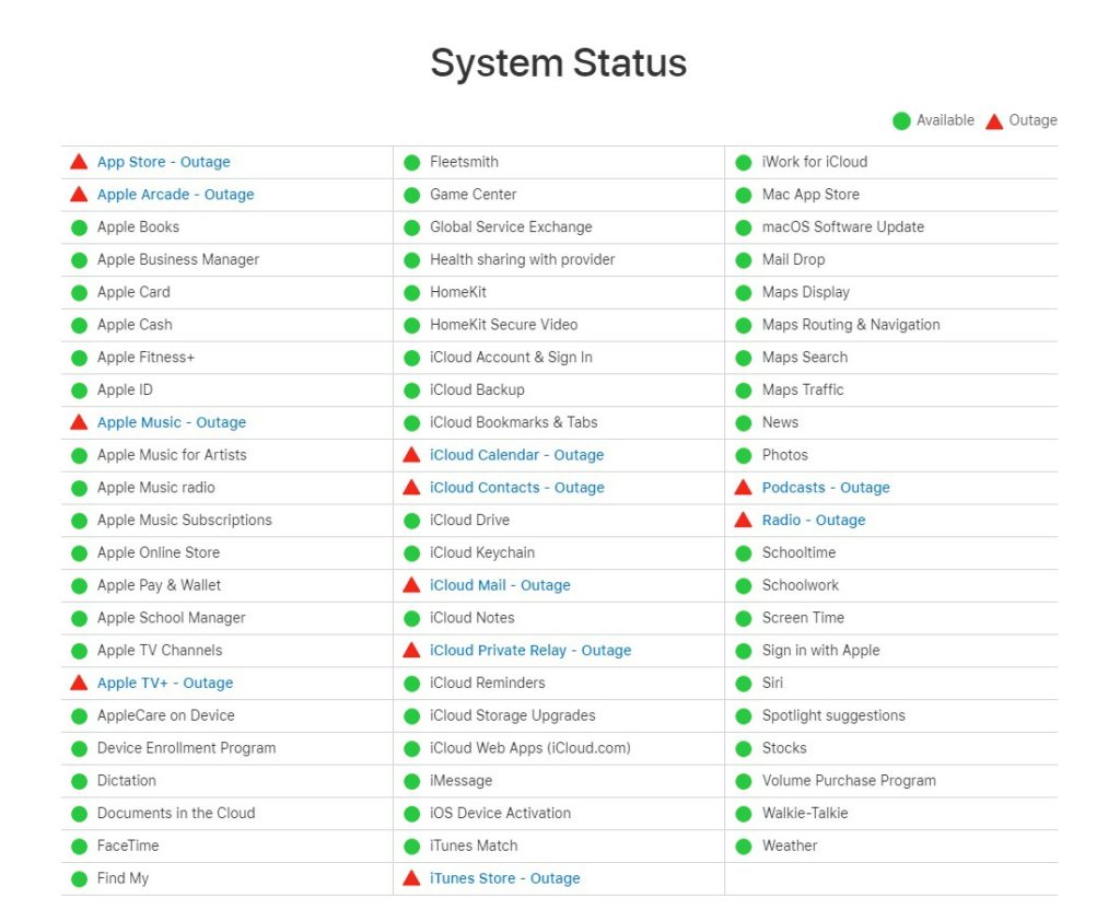 Interrumpidos los servicios más importantes de Apple, pero no todos