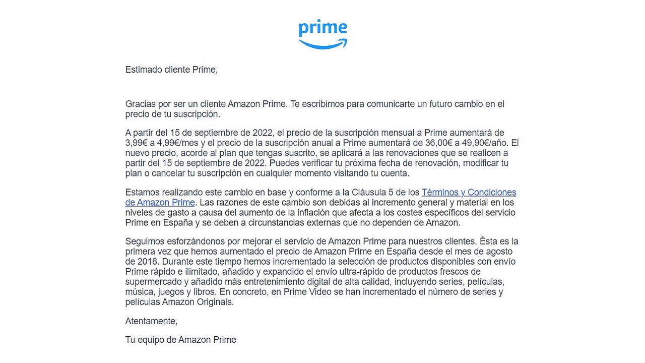 nuevo precio de amazon prime