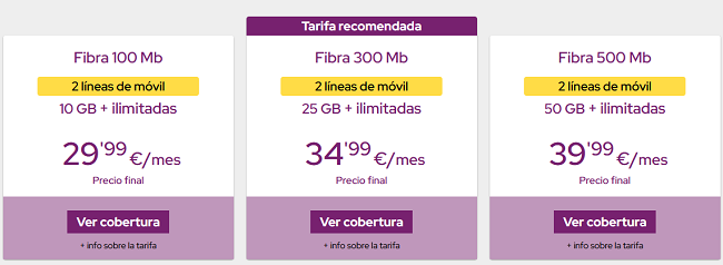 Tarifas baratas de fibra con dos líneas