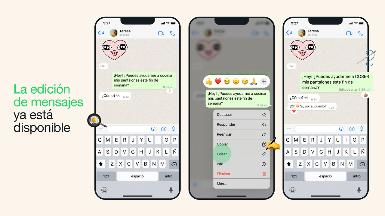 editar mensajes en WhatsApp